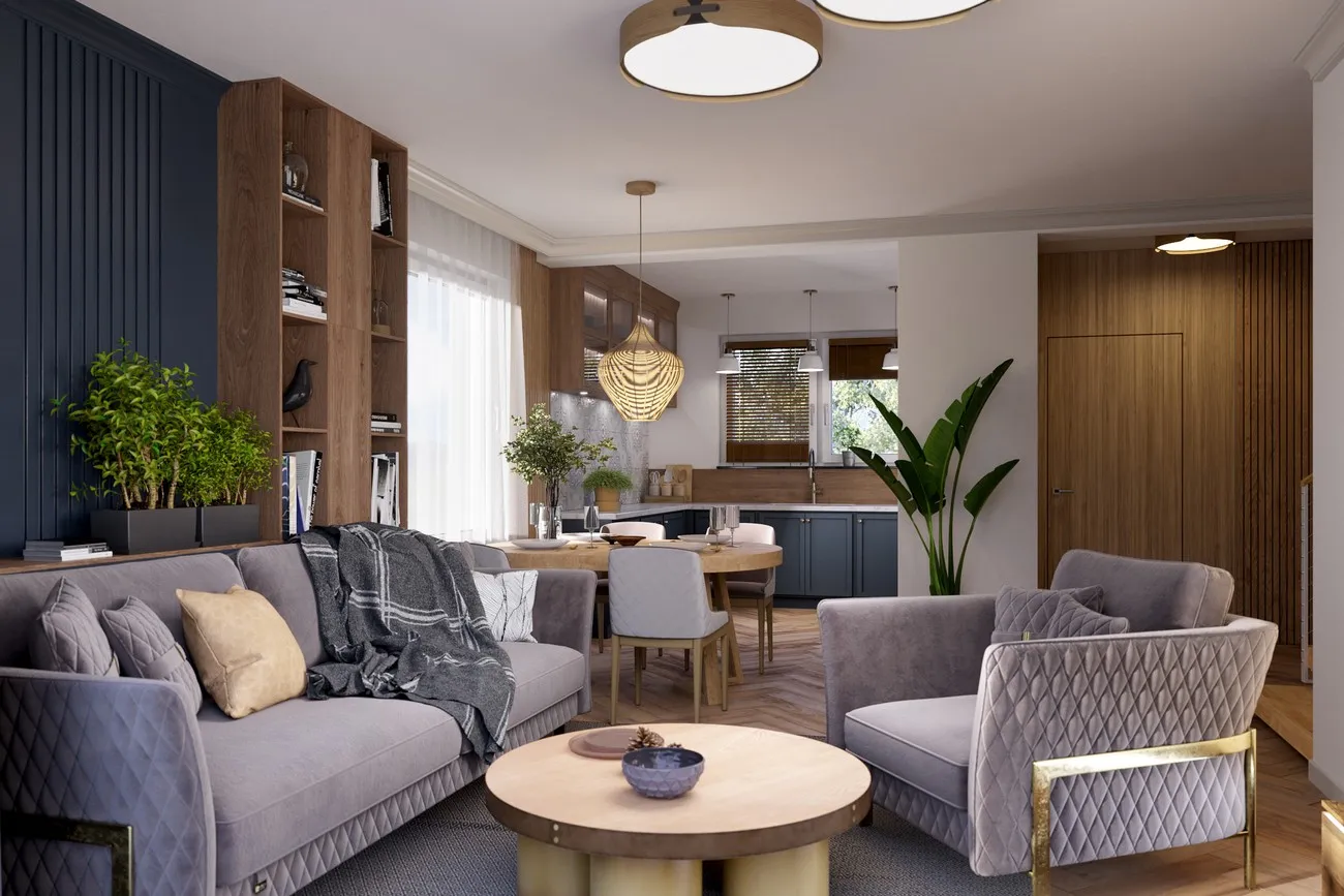 Wnętrze - Salon z jadalnią i kuchnią